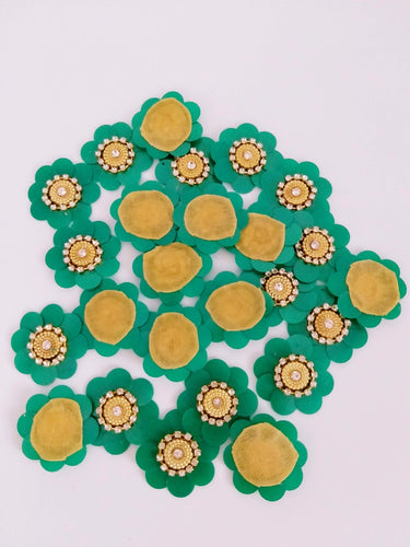 5 Green Floral Applique, Sequins and Rhinestone Appliques, Headband Applique